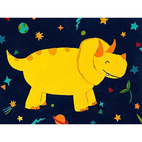 Starry Dinos V White Modern Wood Framed Art Print by Vess, June Erica