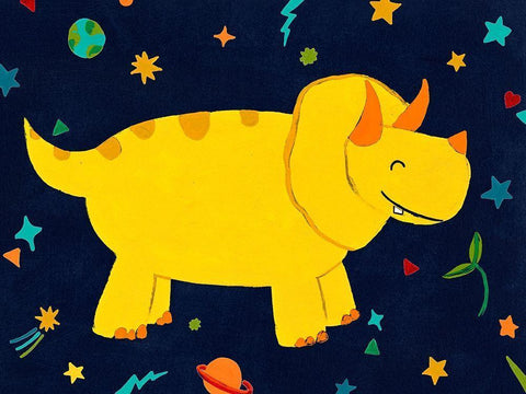 Starry Dinos V White Modern Wood Framed Art Print with Double Matting by Vess, June Erica