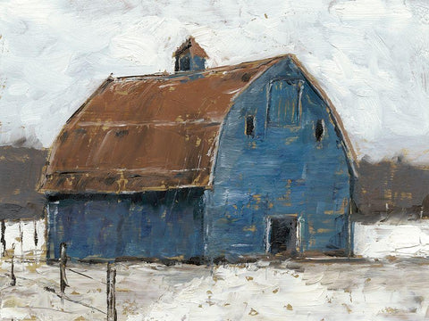 Blue Barn I White Modern Wood Framed Art Print with Double Matting by Harper, Ethan