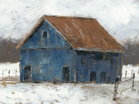 Blue Barn II White Modern Wood Framed Art Print with Double Matting by Harper, Ethan