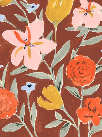 Warm Floral II White Modern Wood Framed Art Print with Double Matting by Borges, Victoria