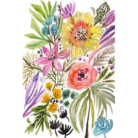 Happy Flowers II Black Modern Wood Framed Art Print with Double Matting by Fields, Karen
