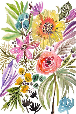 Happy Flowers II Black Ornate Wood Framed Art Print with Double Matting by Fields, Karen