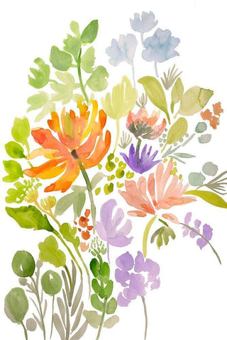 Happy Flowers III White Modern Wood Framed Art Print with Double Matting by Fields, Karen