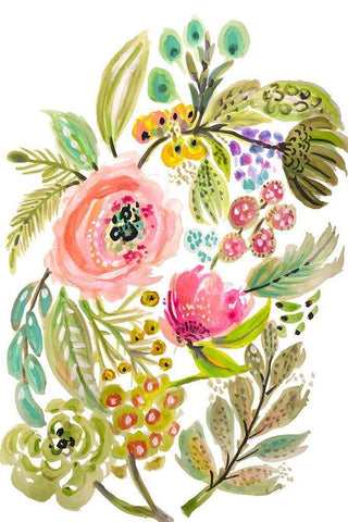 Happy Flowers V Black Ornate Wood Framed Art Print with Double Matting by Fields, Karen