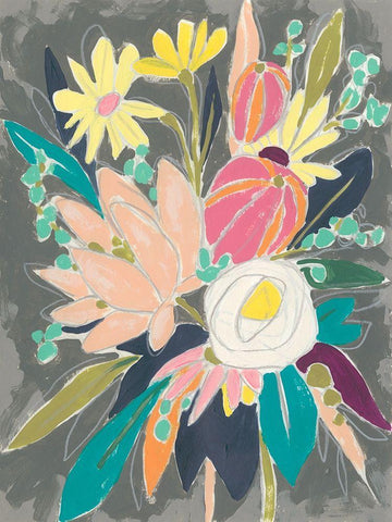 Fauvist Flora I White Modern Wood Framed Art Print with Double Matting by Vess, June Erica