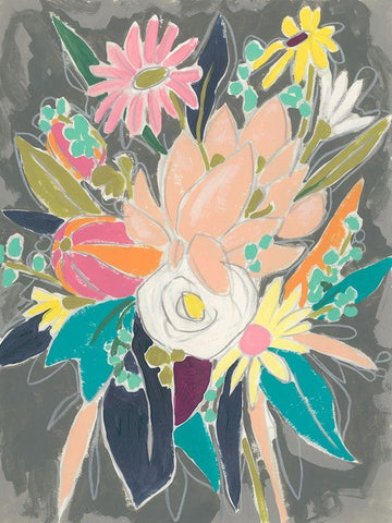 Fauvist Flora II Black Ornate Wood Framed Art Print with Double Matting by Vess, June Erica