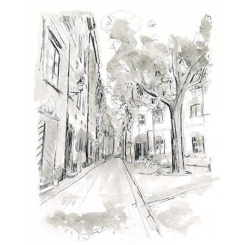 European City Sketch II Black Modern Wood Framed Art Print by Vess, June Erica