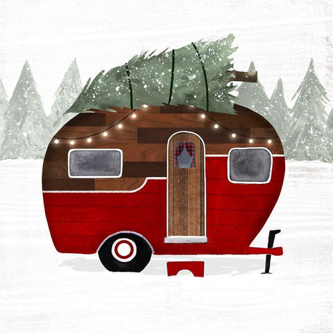 Yuletide Camper I White Modern Wood Framed Art Print with Double Matting by Borges, Victoria