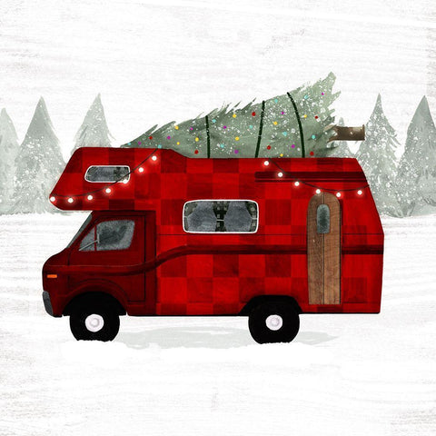 Yuletide Camper II Black Modern Wood Framed Art Print with Double Matting by Borges, Victoria