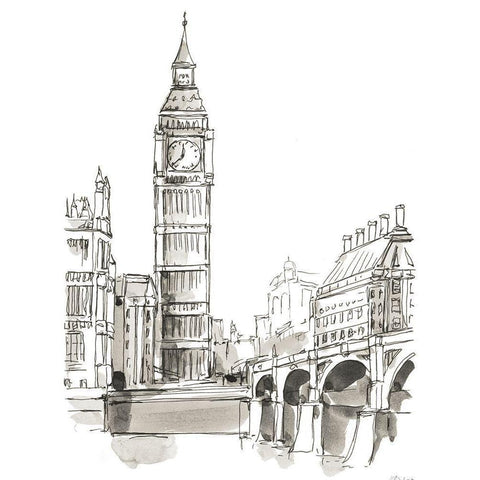 Pen and Ink Travel Studies II Black Modern Wood Framed Art Print by Harper, Ethan