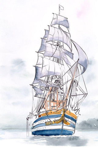 Tall Ship I White Modern Wood Framed Art Print with Double Matting by Parker, Jennifer Paxton