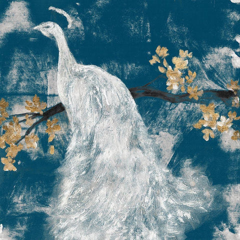 White Peacock on Indigo II White Modern Wood Framed Art Print by Goldberger, Jennifer