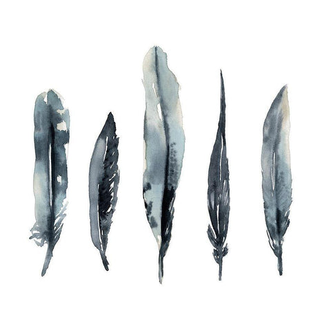 Indigo Feathers I White Modern Wood Framed Art Print by Goldberger, Jennifer