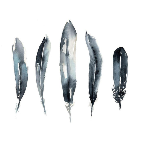 Indigo Feathers II Black Modern Wood Framed Art Print with Double Matting by Goldberger, Jennifer