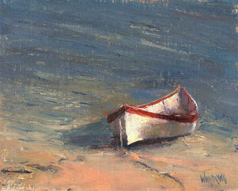 Beached Boat I White Modern Wood Framed Art Print with Double Matting by Wendling, Marilyn