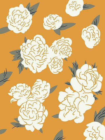 Ivory Peonies on Gold I Black Ornate Wood Framed Art Print with Double Matting by Green, Jacob