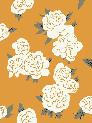 Ivory Peonies on Gold II White Modern Wood Framed Art Print with Double Matting by Green, Jacob