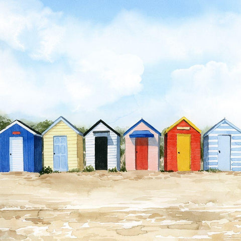 Beach Huts I Black Modern Wood Framed Art Print by Popp, Grace