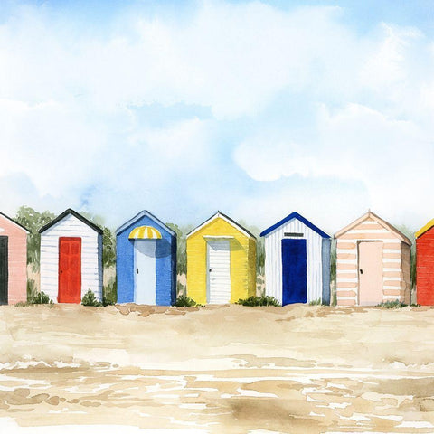 Beach Huts II Gold Ornate Wood Framed Art Print with Double Matting by Popp, Grace
