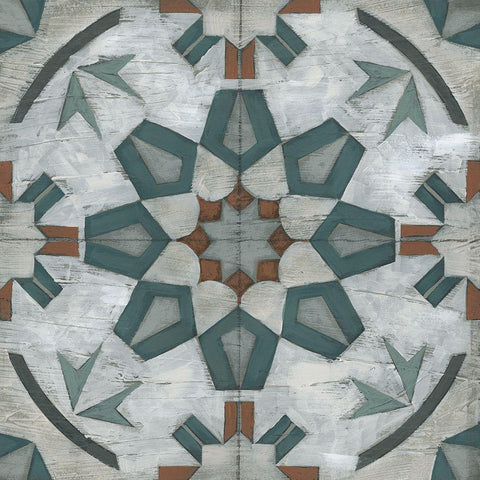 Verdigris Tile I Black Modern Wood Framed Art Print with Double Matting by Vess, June Erica