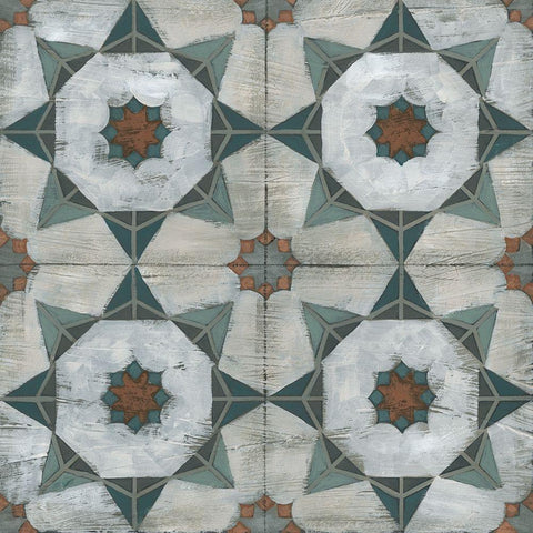 Verdigris Tile II White Modern Wood Framed Art Print with Double Matting by Vess, June Erica