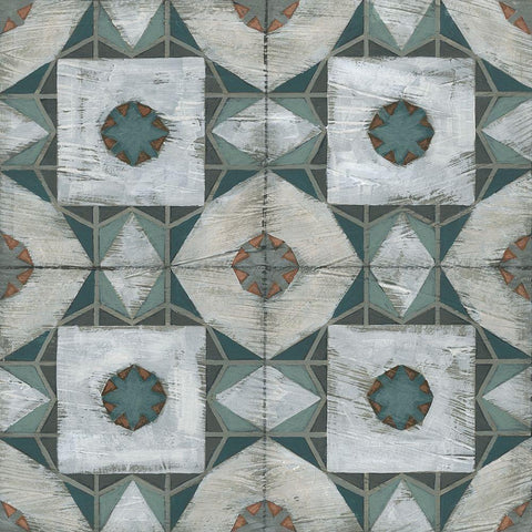Verdigris Tile III Black Modern Wood Framed Art Print with Double Matting by Vess, June Erica