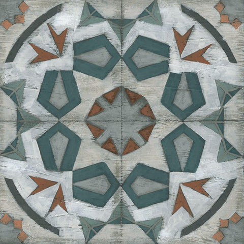 Verdigris Tile IV Gold Ornate Wood Framed Art Print with Double Matting by Vess, June Erica