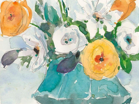 The Bouquet II White Modern Wood Framed Art Print with Double Matting by Dixon, Samuel
