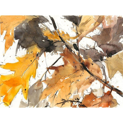 Watercolor Autumn Leaves I Gold Ornate Wood Framed Art Print with Double Matting by Dixon, Samuel