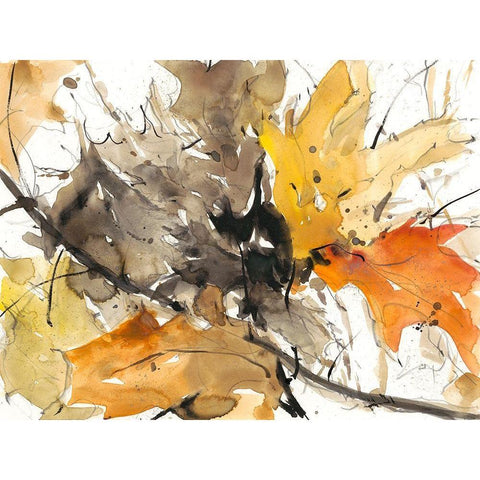 Watercolor Autumn Leaves II Black Modern Wood Framed Art Print by Dixon, Samuel