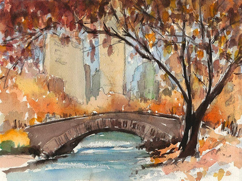 Autumn in New York - Study I White Modern Wood Framed Art Print with Double Matting by Dixon, Samuel