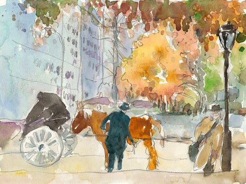 Autumn in New York - Study II White Modern Wood Framed Art Print with Double Matting by Dixon, Samuel