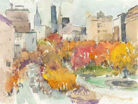 Autumn in New York - Study III Black Ornate Wood Framed Art Print with Double Matting by Dixon, Samuel