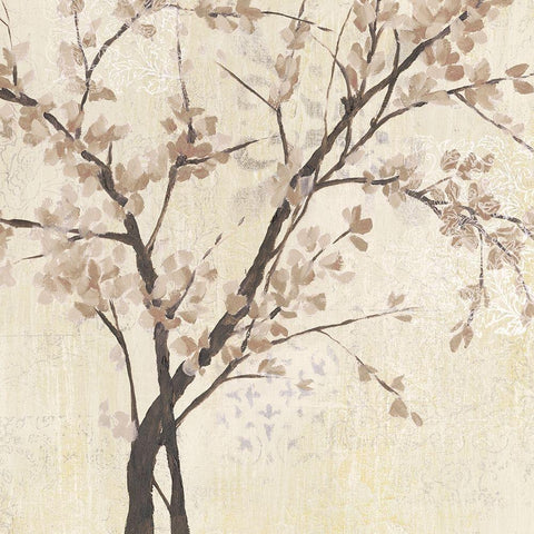 Neutral Blossoms on Cream II White Modern Wood Framed Art Print by Goldberger, Jennifer