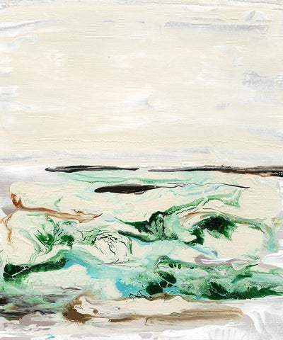 Mint and Aqua Horizon II White Modern Wood Framed Art Print with Double Matting by Bramma, Lila