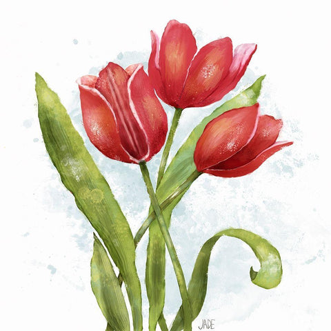 Red Tulip Splash II Black Ornate Wood Framed Art Print with Double Matting by Reynolds, Jade