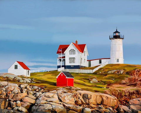 Nubble House II Black Ornate Wood Framed Art Print with Double Matting by Kalina, Emily