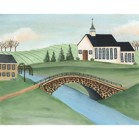 Folk Church Scene I Black Modern Wood Framed Art Print by Moore, Regina