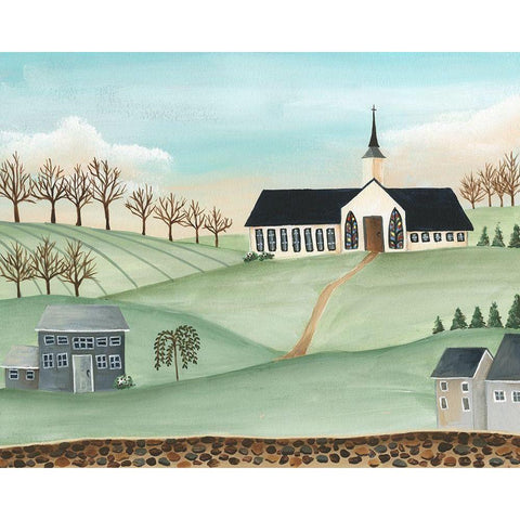 Folk Church Scene II Gold Ornate Wood Framed Art Print with Double Matting by Moore, Regina