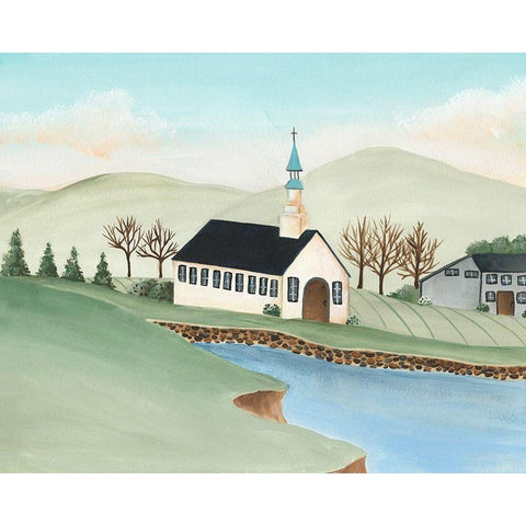 Folk Church Scene IV Black Modern Wood Framed Art Print with Double Matting by Moore, Regina