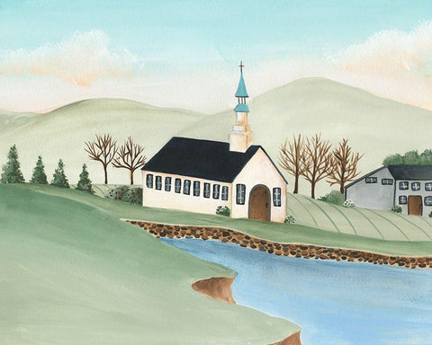 Folk Church Scene IV Black Ornate Wood Framed Art Print with Double Matting by Moore, Regina