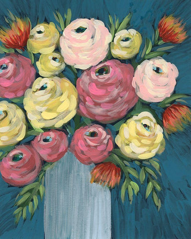 Loose Floral I Black Ornate Wood Framed Art Print with Double Matting by Moore, Regina