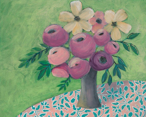 Sunny Bouquet II White Modern Wood Framed Art Print with Double Matting by Moore, Regina