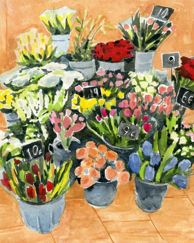 Street Florist II Black Ornate Wood Framed Art Print with Double Matting by Warren, Annie