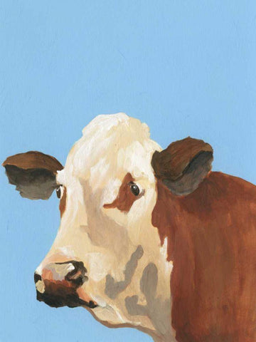 Cow-don Bleu I White Modern Wood Framed Art Print with Double Matting by Moore, Regina