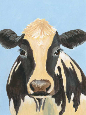 Cow-don Bleu II White Modern Wood Framed Art Print with Double Matting by Moore, Regina