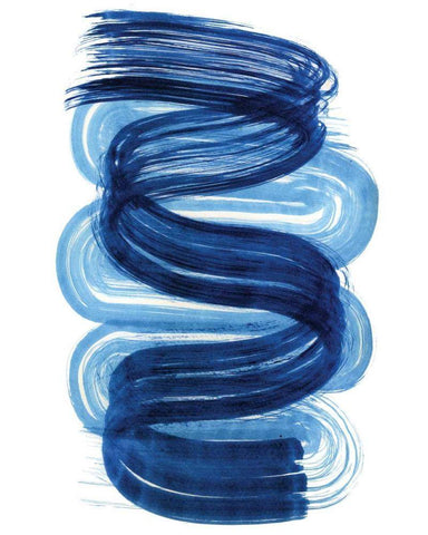 Blue Swish I White Modern Wood Framed Art Print with Double Matting by Bellissimo Art