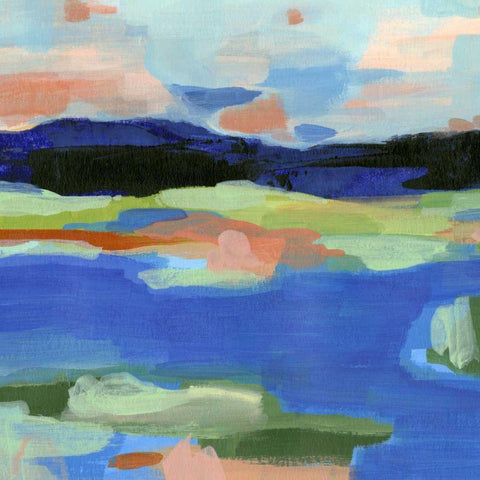 Blue Landing II White Modern Wood Framed Art Print with Double Matting by Warren, Annie