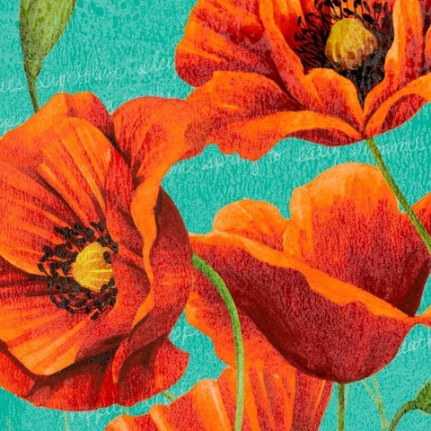 Red Poppies on Teal I Gold Ornate Wood Framed Art Print with Double Matting by Studio W